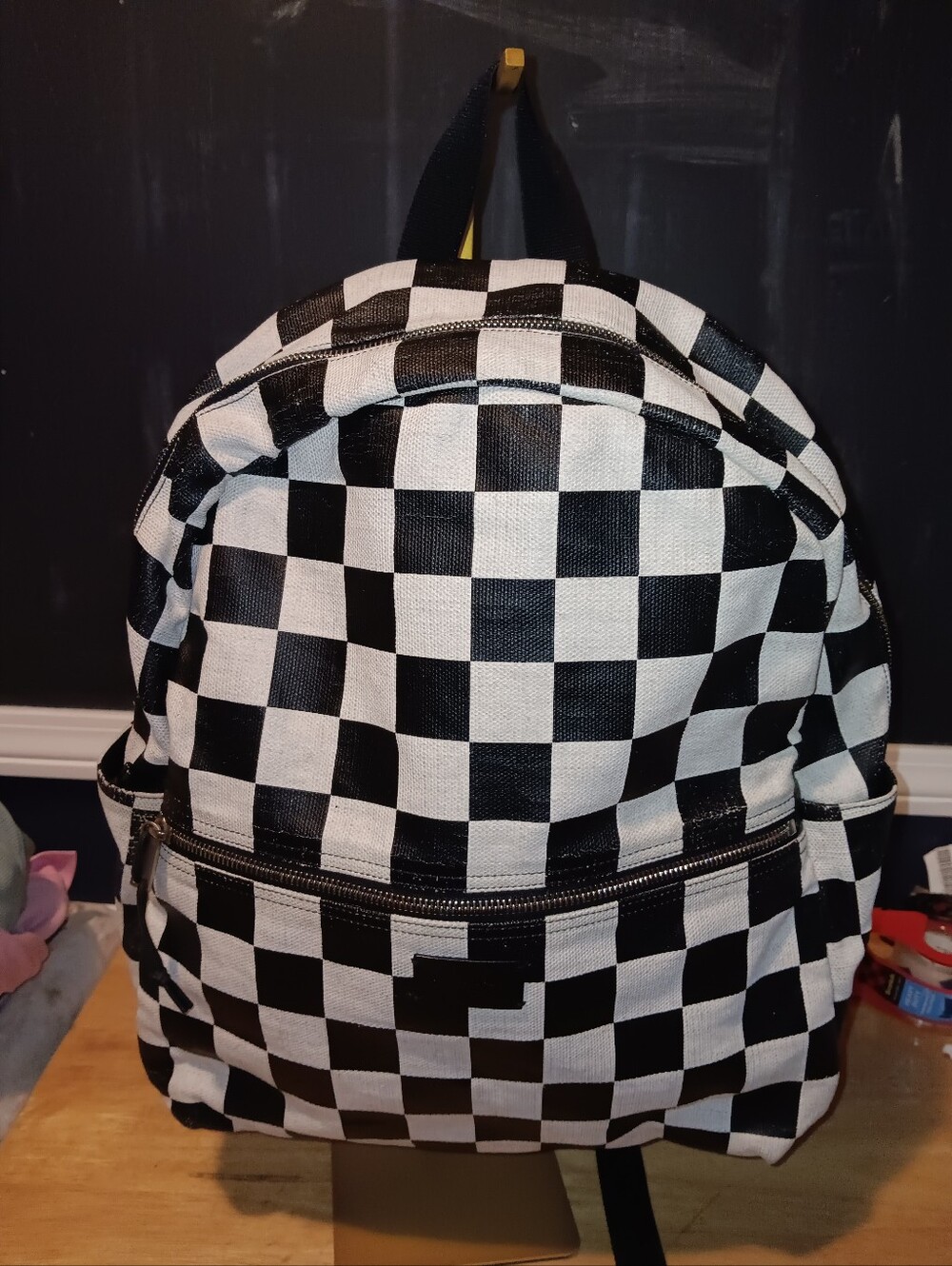 Yves Saint Laurent Black and White Checkerboard Canvas Backpack